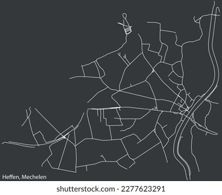 Detailed hand-drawn navigational urban street roads map of the HEFFEN SUBMUNICIPALITY of the Belgian city of MECHELEN, Belgium with vivid road lines and name tag on solid background