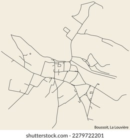 Detailed hand-drawn navigational urban street roads map of the BOUSSOIT MUNICIPALITY of the Belgian city of LA LOUVIÈRE, Belgium with vivid road lines and name tag on solid background