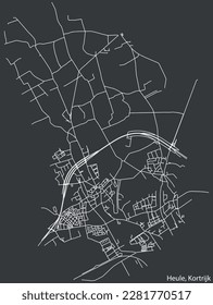 Detailed hand-drawn navigational urban street roads map of the HEULE MUNICIPALITY of the Belgian city of KORTRIJK, Belgium with vivid road lines and name tag on solid background