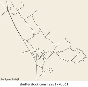 Detailed hand-drawn navigational urban street roads map of the KOOIGEM MUNICIPALITY of the Belgian city of KORTRIJK, Belgium with vivid road lines and name tag on solid background