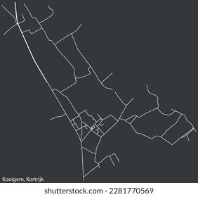 Detailed hand-drawn navigational urban street roads map of the KOOIGEM MUNICIPALITY of the Belgian city of KORTRIJK, Belgium with vivid road lines and name tag on solid background