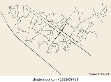 Detailed hand-drawn navigational urban street roads map of the STOKROOIE MUNICIPALITY of the Belgian city of HASSELT, Belgium with vivid road lines and name tag on solid background