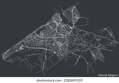 Detailed hand-drawn navigational urban street roads map of the Belgian city of OSTEND, BELGIUM with solid road lines and name tag on vintage background