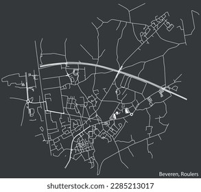 Detailed hand-drawn navigational urban street roads map of the BEVEREN MUNICIPALITY of the Belgian city of ROULERS, Belgium with vivid road lines and name tag on solid background