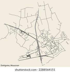 Detailed hand-drawn navigational urban street roads map of the DOTTIGNIES MUNICIPALITY of the Belgian city of MOUSCRON, Belgium with vivid road lines and name tag on solid background
