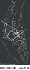 Mapa detallado de las carreteras urbanas de navegación a mano en el DISTRITO PUERTO DU RHIN de la ciudad francesa de STRASBOURG, Francia con líneas vivas de carreteras y nombre en fondo sólido