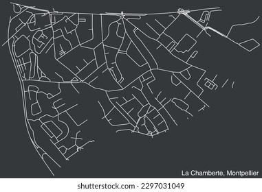 Detailed hand-drawn navigational urban street roads map of the LE CHAMBERTE NEIGHBOURHOOD of the French city of MONTPELLIER, France with vivid road lines and name tag on solid background