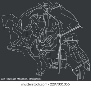 Detailed hand-drawn navigational urban street roads map of the LES HAUTS DE MASSANE NEIGHBOURHOOD of the French city of MONTPELLIER, France with vivid road lines and name tag on solid background