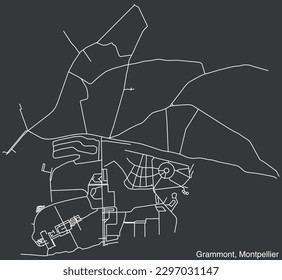 Detailed hand-drawn navigational urban street roads map of the GRAMMONT NEIGHBOURHOOD of the French city of MONTPELLIER, France with vivid road lines and name tag on solid background