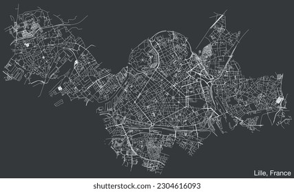 Detailed hand-drawn navigational urban street roads map of the French city of LILLE, FRANCE with solid road lines and name tag on vintage background