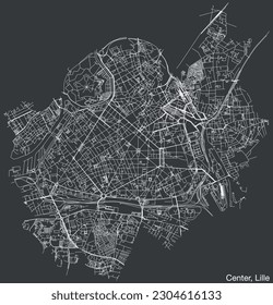 Detailed hand-drawn navigational urban street roads map of the CENTER QUARTER of the French city of LILLE, France with vivid road lines and name tag on solid background
