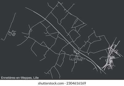 Detailed hand-drawn navigational urban street roads map of the ENNETIERES-EN-WEPPES QUARTER of the French city of LILLE, France with vivid road lines and name tag on solid background