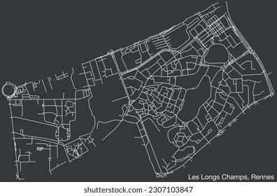 Detailed hand-drawn navigational urban street roads map of the LES LONGS-CHAMPS SUB-QUARTER of the French city of RENNES, France with vivid road lines and name tag on solid background