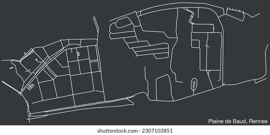 Detailed hand-drawn navigational urban street roads map of the PLAINE DE BAUD SUB-QUARTER of the French city of RENNES, France with vivid road lines and name tag on solid background