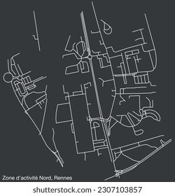 Detailed hand-drawn navigational urban street roads map of the ZONE D'ACTIVITÉ NORD SUB-QUARTER of the French city of RENNES, France with vivid road lines and name tag on solid background