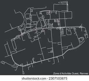 Detailed hand-drawn navigational urban street roads map of the ZONE D'ACTIVITÉS OUEST SUB-QUARTER of the French city of RENNES, France with vivid road lines and name tag on solid background