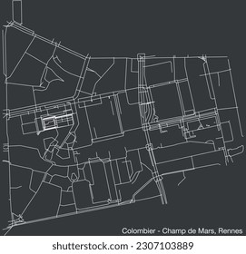 Detailed hand-drawn navigational urban street roads map of the COLOMBIER - CHAMP-DE-MARS SUB-QUARTER of the French city of RENNES, France with vivid road lines and name tag on solid background