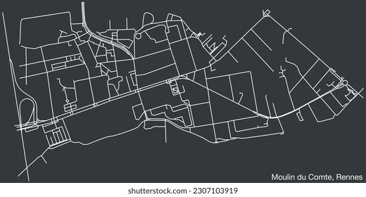 Mapa detallado de las carreteras urbanas de navegación a mano del MOULIN DU COMTE SUB-TRIMESTRE de la ciudad francesa de RENNES, Francia con líneas vivas de carretera y etiqueta de nombre en fondo sólido