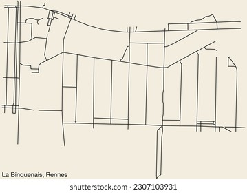 Detailed hand-drawn navigational urban street roads map of the LA BINQUENAIS  SUB-QUARTER of the French city of RENNES, France with vivid road lines and name tag on solid background
