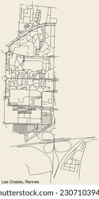 Detailed hand-drawn navigational urban street roads map of the LES CHALAIS SUB-QUARTER of the French city of RENNES, France with vivid road lines and name tag on solid background