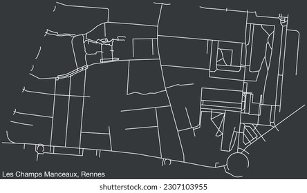 Detailed hand-drawn navigational urban street roads map of the LES CHAMPS MANCEAUX SUB-QUARTER of the French city of RENNES, France with vivid road lines and name tag on solid background