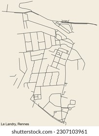 Detailed hand-drawn navigational urban street roads map of the LA LANDRY SUB-QUARTER of the French city of RENNES, France with vivid road lines and name tag on solid background