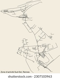 Detailed hand-drawn navigational urban street roads map of the ZONE D'ACTIVITÉ SUD-EST SUB-QUARTER of the French city of RENNES, France with vivid road lines and name tag on solid background