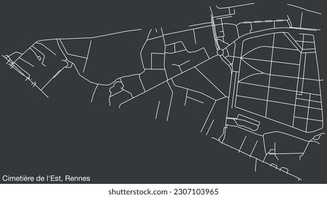 Detailed hand-drawn navigational urban street roads map of the CIMETIÈRE DE L'EST SUB-QUARTER of the French city of RENNES, France with vivid road lines and name tag on solid background