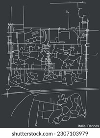 Detailed hand-drawn navigational urban street roads map of the ITALIE SUB-QUARTER of the French city of RENNES, France with vivid road lines and name tag on solid background