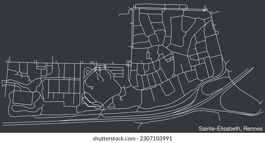 Detailed hand-drawn navigational urban street roads map of the SAINTE-ELISABETH SUB-QUARTER of the French city of RENNES, France with vivid road lines and name tag on solid background