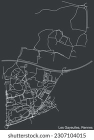 Detailed hand-drawn navigational urban street roads map of the LES GAYEULLES SUB-QUARTER of the French city of RENNES, France with vivid road lines and name tag on solid background