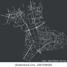 Detailed hand-drawn navigational urban street roads map of the NORD - SAINT-MARTIN QUARTER of the French city of RENNES, France with vivid road lines and name tag on solid background