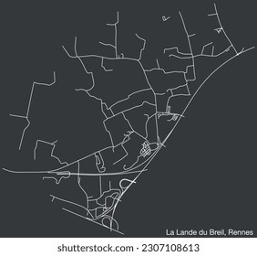 Mapa detallado de las carreteras urbanas de navegación a mano de la SUB-CUARTA DE LA LANDE DU BREIL de la ciudad francesa de RENNES, Francia con líneas vivas de carretera y etiqueta de nombre en fondo sólido