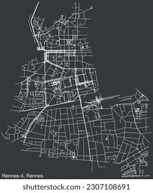 Detailed hand-drawn navigational urban street roads map of the RENNES-4 CANTON of the French city of RENNES, France with vivid road lines and name tag on solid background