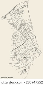 Detailed hand-drawn navigational urban street roads map of the REIMS-6 CANTON of the French city of REIMS, France with vivid road lines and name tag on solid background