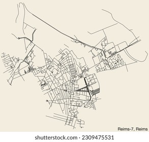 Detailed hand-drawn navigational urban street roads map of the REIMS-7 CANTON of the French city of REIMS, France with vivid road lines and name tag on solid background