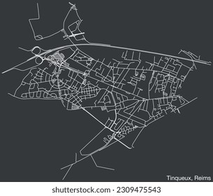 Detailed hand-drawn navigational urban street roads map of the TINQUEUX COMMUNE of the French city of REIMS, France with vivid road lines and name tag on solid background