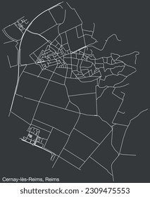 Detailed hand-drawn navigational urban street roads map of the CERNAY-LÈS-REIMS COMMUNE of the French city of REIMS, France with vivid road lines and name tag on solid background