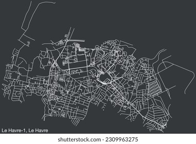 Detailed hand-drawn navigational urban street roads map of the LE HAVRE-1 CANTON of the French city of LE HAVRE, France with vivid road lines and name tag on solid background