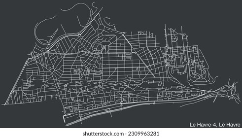 Detailed hand-drawn navigational urban street roads map of the LE HAVRE-4 CANTON of the French city of LE HAVRE, France with vivid road lines and name tag on solid background