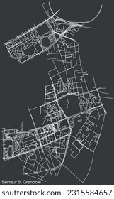 Detailed hand-drawn navigational urban street roads map of the GRENOBLE-5 SECTOR of the French city of GRENOBLE, France with vivid road lines and name tag on solid background