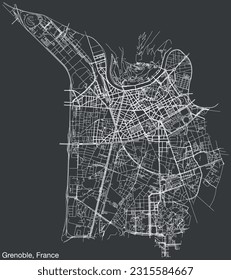 Detailed hand-drawn navigational urban street roads map of the French city of GRENOBLE, FRANCE with solid road lines and name tag on vintage background