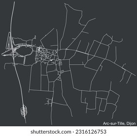 Detailed hand-drawn navigational urban street roads map of the ARC-SUR-TILLE QUARTER of the French city of DIJON, France with vivid road lines and name tag on solid background