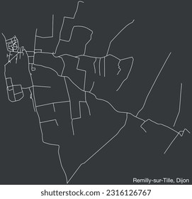 Detailed hand-drawn navigational urban street roads map of the REMILLY-SUR-TILLE QUARTER of the French city of DIJON, France with vivid road lines and name tag on solid background