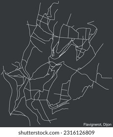 Detailed hand-drawn navigational urban street roads map of the FLAVIGNEROT QUARTER of the French city of DIJON, France with vivid road lines and name tag on solid background
