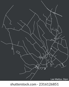 Detailed hand-drawn navigational urban street roads map of the LES MAILLYS QUARTER of the French city of DIJON, France with vivid road lines and name tag on solid background