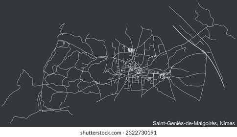 Detailed hand-drawn navigational urban street roads map of the SAINT-GENIÈS-DE-MALGOIRÈS COMMUNE of the French city of NÎMES, France with vivid road lines and name tag on solid background