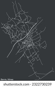 Detailed hand-drawn navigational urban street roads map of the BERNIS COMMUNE of the French city of NÎMES, France with vivid road lines and name tag on solid background