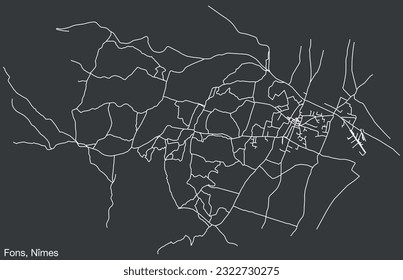 Detailed hand-drawn navigational urban street roads map of the FONS COMMUNE of the French city of NÎMES, France with vivid road lines and name tag on solid background