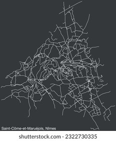 Detailed hand-drawn navigational urban street roads map of the SAINT-CÔME-ET-MARUÉJOLS COMMUNE of the French city of NÎMES, France with vivid road lines and name tag on solid background